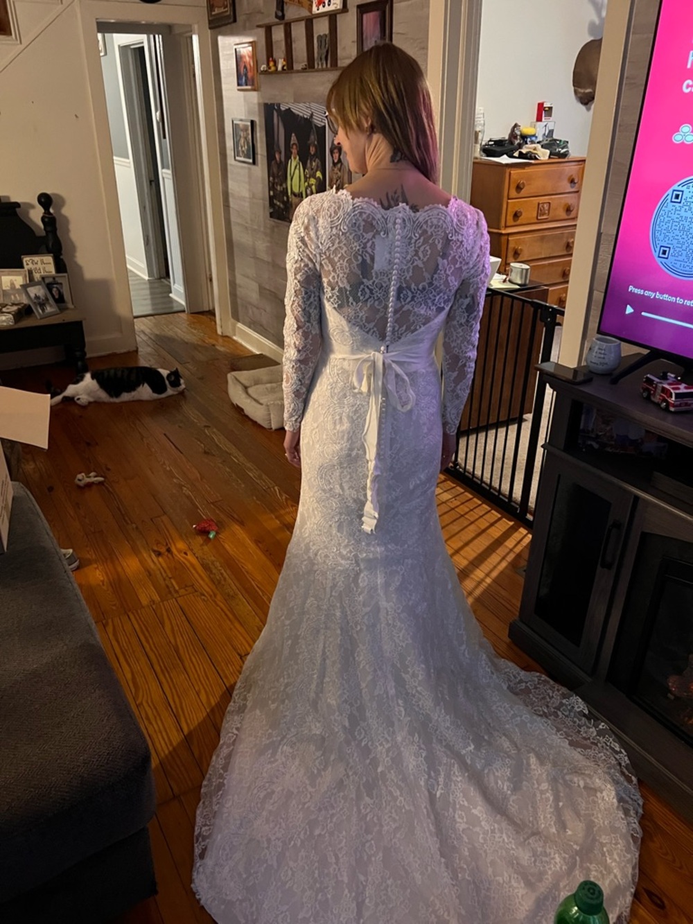 Lace Long-Sleeve White Bridal Gown with Sheer Back